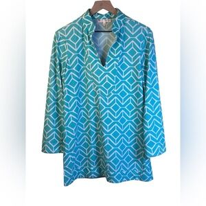 Jude Connelly Chris Tunic Top in Sail Geo Seafoam Size Large